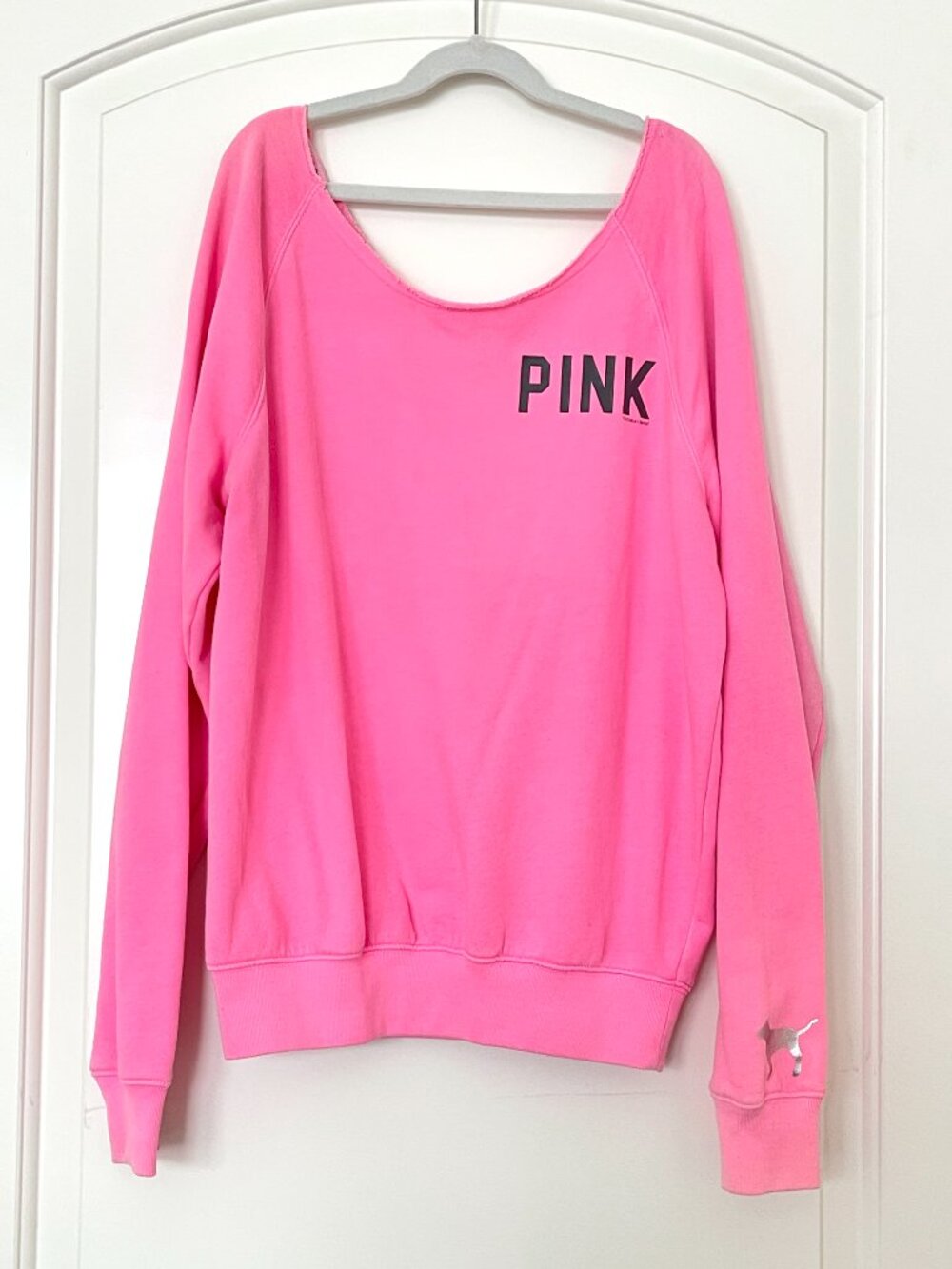 Victoria's Secret PINK Sweatshirt Top Off Shoulder Long Sleeve XS Vintage Y2K